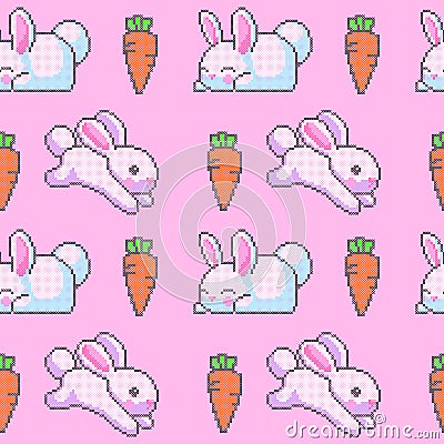 Cross stitch bunny seamless pattern Vector Illustration
